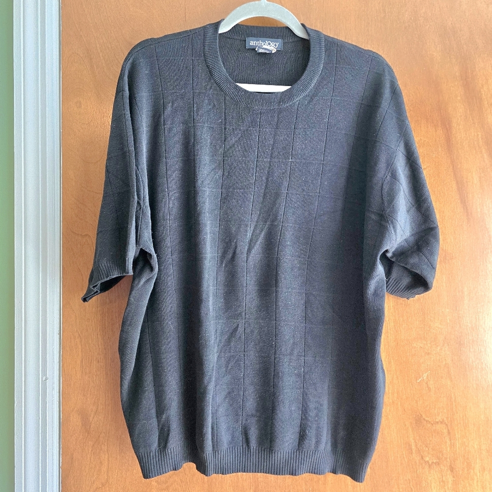Anthology Mens Large Silk Charcoal Short-Sleeve Sweater